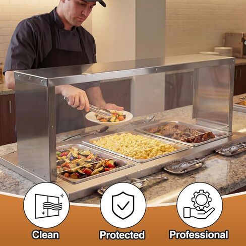 رف طاولة بخار واسع من Zonon مقاس 43 بوصة، واقي عطس البوفيه متوافق مع البخار ثلاثي الآبار، الفولاذ المقاوم للصدأ، سهل التركيب، رف طاولة الطعام لمطاعم تقديم الطعام في بار البوفيه in Kuwait