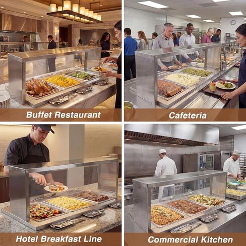 رف طاولة بخار واسع من Zonon مقاس 43 بوصة، واقي عطس البوفيه متوافق مع البخار ثلاثي الآبار، الفولاذ المقاوم للصدأ، سهل التركيب، رف طاولة الطعام لمطاعم تقديم الطعام في بار البوفيه in Kuwait