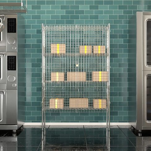 Commercial Grade NSF Listed Metal Wire Mesh Storage Chrome Security Cage Kit, 18" x 48" x 74", Perfect for Warehouse, Grocery Store, Restaurant, Dishroom in Kuwait