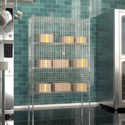Commercial Grade NSF Listed Metal Wire Mesh Storage Chrome Security Cage Kit, 18" x 48" x 74", Perfect for Warehouse, Grocery Store, Restaurant, Dishroom in Kuwait