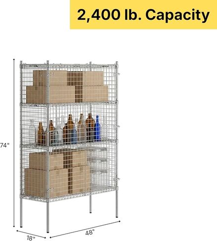 Commercial Grade NSF Listed Metal Wire Mesh Storage Chrome Security Cage Kit, 18" x 48" x 74", Perfect for Warehouse, Grocery Store, Restaurant, Dishroom in Kuwait