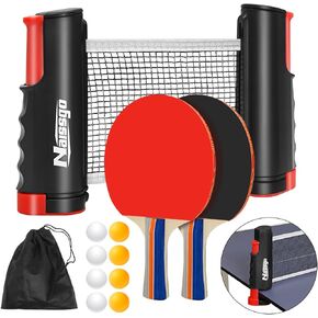 مجموعة تنس الطاولة مع شبكة قابلة للسحب، مجموعة مجداف بينج بونج المحمولة مع مضربين و8 كرات وحقيبة شبكية، طقم تنس طاولة سهل الإعداد للاستخدام الداخلي والخارجي والمبتدئين والمنزل والمكتب in Kuwait
