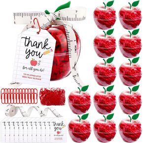 12 Sets Plastic Apple Container for Teacher, Large Apple Shaped Candy Jars Boxes, Teacher Week Appreciation Gifts Bulk Graduation Back to School Ornaments for Party Favor (Red School Year) in Kuwait