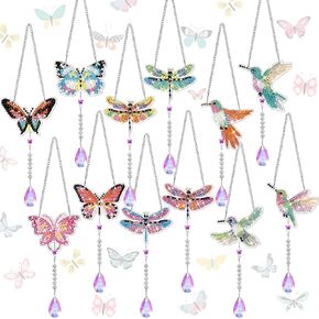 24 PCS Brutfly Bird Dragonfly Diamond Artchains Diy Diamond Painting Wind Chime Crystal Hanging Ornament for Spring Summer Summer Craft Party in Kuwait