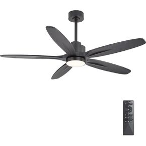 WINGBO 54" Ceiling Fan with Light - 5 Carved Solid Wood Blades, 6-Speed Reversible DC Motor, Dimmable, 3CCT, Noiseless Remote Control Ceiling Fans with Lights for Bedroom Living Room, Matte Black in Saudi Arabia