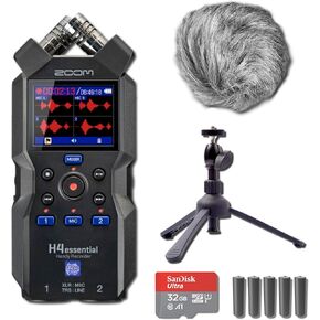 Zoom H4essential Portable Recorder with Tabletop Tripod, Windscreen, AA Batteries and microSD Card with Adapter in Kuwait