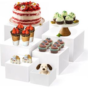 6 PCS Buffet Risers and Stands, White Acrylic Display Stands, Dessert Stands for Table, Food Display Risers for Party, Catering, Wedding, Jewelry & Collectibles Display (10" 9" 8" 7" 6" 5") in Kuwait