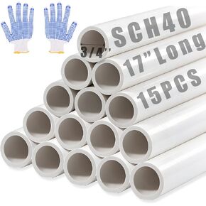 15 حزمة من أنابيب SCH40 PVC مقاس 3/4 بوصة × 17 بوصة، بطول 1.41 قدم، أنابيب سباكة بيضاء من PVC للمياه، والمشروعات اليدوية، وإطارات الحدائق، والدفيئة، والحديقة والاستخدام الصناعي - مقطوعة مسبقًا مع القفازات المتضمنة in Kuwait