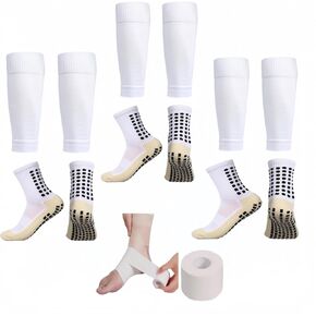 3 Set Anti Slip Grip Soccer Socks with 3 Shin Guard Sleeves with 1 Athletic Tap, Non Slip Football Basketball Athletic Sock Set for Teens Men Women Adult in Saudi Arabia