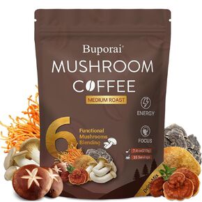 Mushroom Coffee, Instant Mushroom Coffee Organic with 6 Mushrooms Lion’s Mane, Cordyceps, Turkey Tail & Other for Energy, Focus, Digestion, Immunity, 35 Servings in Kuwait