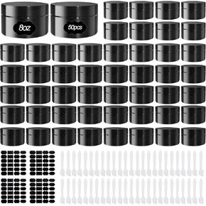 25 PCS الجرار البلاستيكية مع غطاء 8 أوقية حاويات مستحضرات تجميل بلاستيكية مستديرة حاويات غسولات قابلة لإعادة تعبئة الجرار تسرب الجرار التجميلية فارغة لمستلزمات مسحوق كريمة التخزين (أسود) in Kuwait