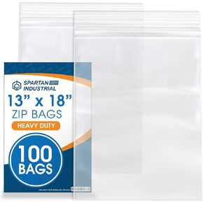 Spartan Industrial - 13" X 18" (100 Count) 4 Mil Thick Clear Reclosable Zip Plastic Poly Bags with Resealable Lock Seal Zipper - Heavy Duty and Durable in Kuwait