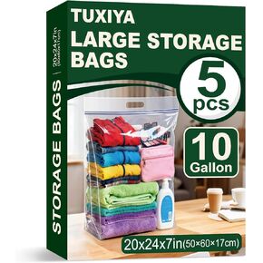 20 PACK 25 Gallon Extra Large Storage Bags, 35.5"x 24"x 7" Resealable Clear Zipper Bags with Handle, Heavy Duty Big Bag for Clothes Pillow Travel Moving, Expandable Bottom, 8 Mil Thick in Kuwait
