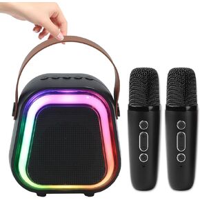 K269 Mini Karaoke Speaker with LED Lights, Portable Bluetooth Entertainment System with 2 Microphones, Dynamic Color-Changing Effects for Kids (Black+2 Mic) in Kuwait