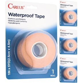 شريط CAREUS فائق المقاومة للماء، خالٍ من اللاتكس، شريط طبي رغوي مرن - 2.54 سم × 5 ياردات، يؤمن الضمادات ويحافظ على الجروح جافة ومرنة وطويلة الأمد - مجموعة 4 لفات للعناية بالجروح in Kuwait