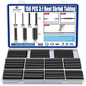 مجموعة أنابيب الانكماش الحراري 150 قطعة - مبطنة بمادة لاصقة بنسبة 3:1، غلاف منكمش من الدرجة البحرية - أنابيب صناعية قابلة للانكماش بالحرارة - أسود in Kuwait
