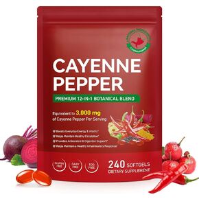Cayenne Pepper Capsules Supplement, 240 Softgels, with Turmeric, Hawthorn, Beetroot & Grape Seed, with Black Pepper & Vitamin E, Plant-Based Daily Supplement for Circulation & Wellness Support in Kuwait