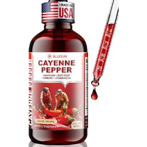 Bluesun Cayenne Pepper Drops with Hawthorn Berry & Beet Root - Liquid Turmeric Curcumin, Vitamin D3 + K2 - Made in USA Herbal Supplement - Daily Wellness Formula - 2 Fl Oz (60ml) in Kuwait