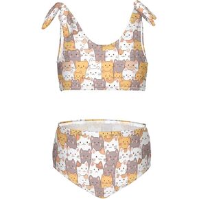 Wusikd Cat Kitten Girls Swimsuits Two Piece Cartoon Swimwear Bikini Set for for Girls Size 11-12T in Kuwait