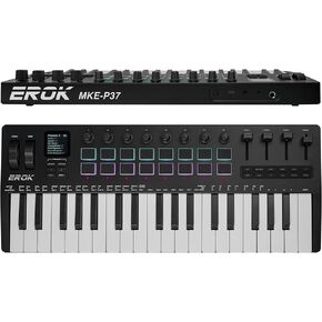 EROK 37 Keys MIDI Keyboard Controller with 3.5mm MIDI Output, 16 Backlit Drum Pads, 8 Knobs, DAW Integration & Arpeggiator, Music Production Equipment and Studio Controller (Dark) in Kuwait