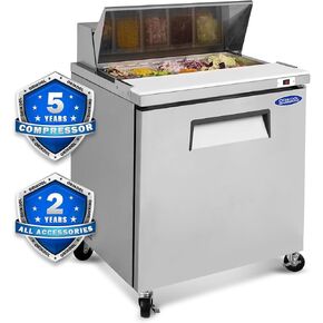29" Commercial Sandwich Prep Table Refrigerator - One Door Stainless Steel Fright with 8 Pans, 8 Cu.Ft Capacity, Low Noise, Adjustable Shelves, Auto Defrost, Digital Temp Control in Kuwait