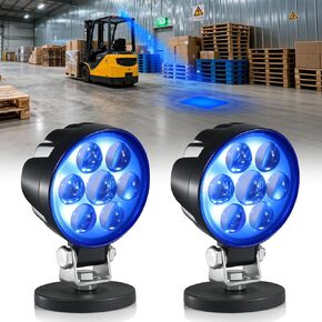 ضوء سلامة الرافعة الشوكية LED ضوء بقعة أزرق مع حامل مغناطيسي، جهد عريض DC10-80V، مقاوم للماء IP68، غطاء من الألومنيوم، تحذير مدمج سهل التركيب لسلامة مستودع الرافعة الشوكية/AGV (قطعتان) in Kuwait