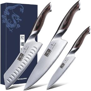 HOSHANHO 3 Pieces Knife Set, Professional Japanese High Carbon Stainless Steel Kitchen Knife Set, Ultra Sharp Chef Knives Sets with Ergonomic Pakkawood Handle in Kuwait