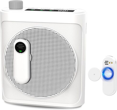 Voice Amplifier Wireless Microphone with Magnetic Lavalier, Portable Voice Amplifier for Teachers with 2 Mic, Rechargeable Bluetooth Speaker System for Classroom, Yoga, Meetings, Speeches (White) in Kuwait