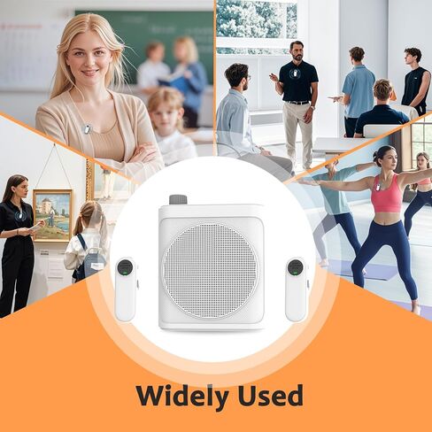 Voice Amplifier Wireless Microphone with Magnetic Lavalier, Portable Voice Amplifier for Teachers with 2 Mic, Rechargeable Bluetooth Speaker System for Classroom, Yoga, Meetings, Speeches (White) in Kuwait