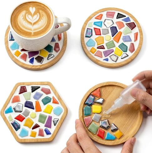 Nuyoach Mosaic Tiles Crafts Kits للأطفال البالغين ، 2 مجموعات من الزجاج DIY مركبة الفسيفساء مع حزمة مواد صنع السفينة الخشبية للنساء ، والهدايا الفسيرة الفسيرة الفسيرة السائبة للديكور الصيف ديكور المنزل in Kuwait