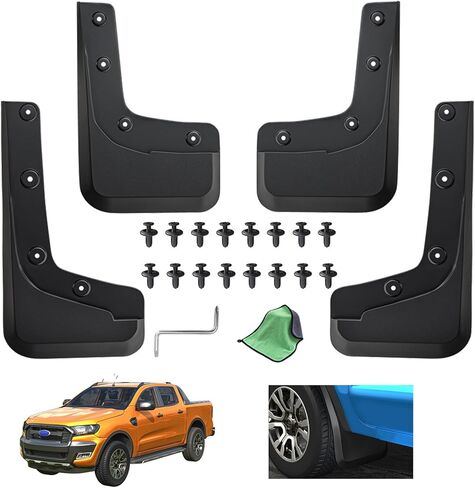 2024-2025 Ford Ranger Mud Flaps - 4-Piece Front & Rear Splash Guards for XL/XLT/Lariat, No Drill Required, Black (Not for Raptor) in Kuwait