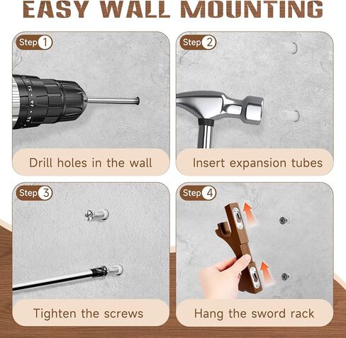 EZVYAO حامل تثبيت على الحائط على شكل سيف من طبقتين من خشب الجوز كاتانا، عرض قابل للتعديل لرف سلاح السيف الساموراي واكيزاشي، بني in Kuwait