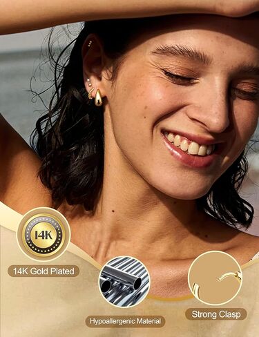 Jstyle 14K Gold Earrings Women Hypoallergenic Cartilage Earrings Set for Multiple Piercing Trendy Huggie Hoop Earring Lightweight Earring Stacks Small Cute Pearl CZ Studs Hoops Gold/Silver in Kuwait