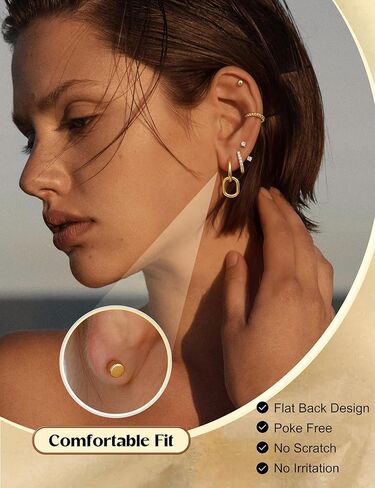 Jstyle 14K Gold Earrings Women Hypoallergenic Cartilage Earrings Set for Multiple Piercing Trendy Huggie Hoop Earring Lightweight Earring Stacks Small Cute Pearl CZ Studs Hoops Gold/Silver in Kuwait