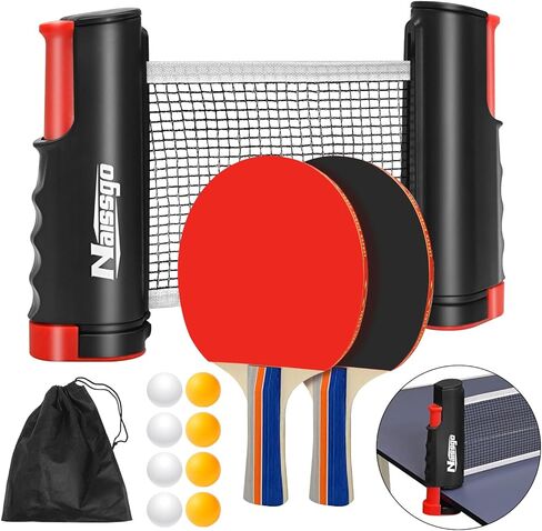 مجموعة تنس الطاولة مع شبكة قابلة للسحب، مجموعة مجداف بينج بونج المحمولة مع مضربين و8 كرات وحقيبة شبكية، طقم تنس طاولة سهل الإعداد للاستخدام الداخلي والخارجي والمبتدئين والمنزل والمكتب in Kuwait