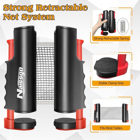 مجموعة تنس الطاولة مع شبكة قابلة للسحب، مجموعة مجداف بينج بونج المحمولة مع مضربين و8 كرات وحقيبة شبكية، طقم تنس طاولة سهل الإعداد للاستخدام الداخلي والخارجي والمبتدئين والمنزل والمكتب in Kuwait