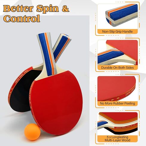 مجموعة تنس الطاولة مع شبكة قابلة للسحب، مجموعة مجداف بينج بونج المحمولة مع مضربين و8 كرات وحقيبة شبكية، طقم تنس طاولة سهل الإعداد للاستخدام الداخلي والخارجي والمبتدئين والمنزل والمكتب in Kuwait