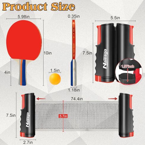 مجموعة تنس الطاولة مع شبكة قابلة للسحب، مجموعة مجداف بينج بونج المحمولة مع مضربين و8 كرات وحقيبة شبكية، طقم تنس طاولة سهل الإعداد للاستخدام الداخلي والخارجي والمبتدئين والمنزل والمكتب in Kuwait