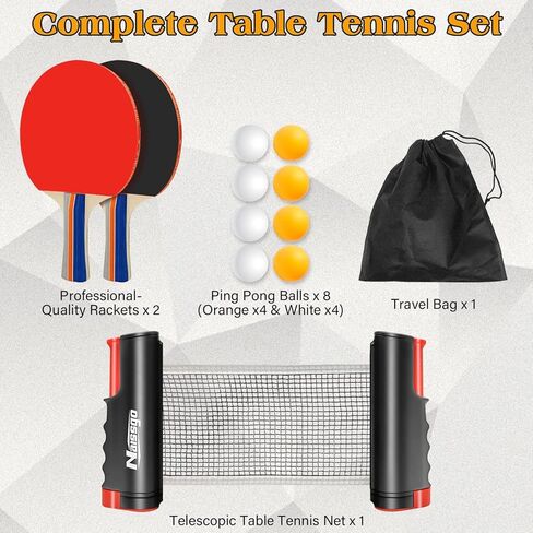 مجموعة تنس الطاولة مع شبكة قابلة للسحب، مجموعة مجداف بينج بونج المحمولة مع مضربين و8 كرات وحقيبة شبكية، طقم تنس طاولة سهل الإعداد للاستخدام الداخلي والخارجي والمبتدئين والمنزل والمكتب in Kuwait