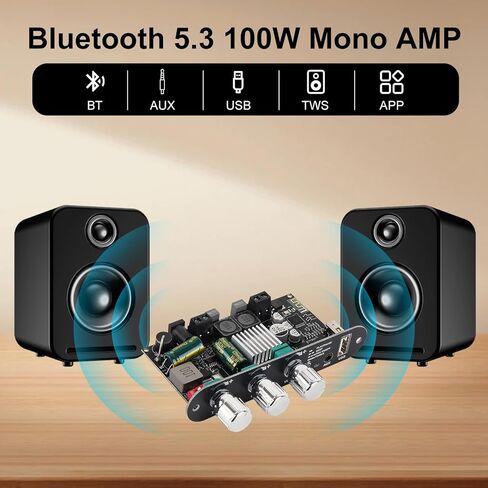 ZK-1001U Mono Amplifier Board with TWS, 100W Power Output, Vehicle Amplifier Wide Voltage Input 9-24V, Supports USB/AUX/Bluetooth in Saudi Arabia