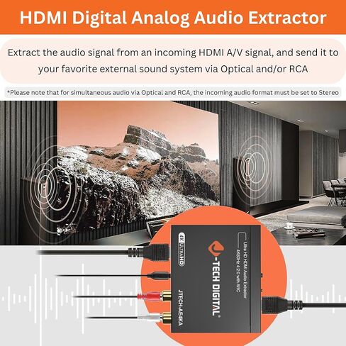 مستخلص صوت HDMI رقمي 4K@60 هرتز من J-Tech مع ARC وHDMI إلى RCA ومحول بصري، ودعم ستيريو Dolby Digital/DTS للتلفزيون، وأجهزة الألعاب، وبلو راي، والكمبيوتر المحمول [JTECH-AE4KA] in Saudi Arabia