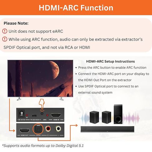 مستخلص صوت HDMI رقمي 4K@60 هرتز من J-Tech مع ARC وHDMI إلى RCA ومحول بصري، ودعم ستيريو Dolby Digital/DTS للتلفزيون، وأجهزة الألعاب، وبلو راي، والكمبيوتر المحمول [JTECH-AE4KA] in Saudi Arabia