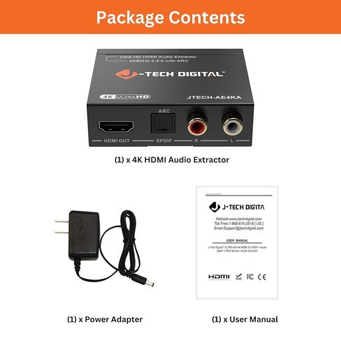 مستخلص صوت HDMI رقمي 4K@60 هرتز من J-Tech مع ARC وHDMI إلى RCA ومحول بصري، ودعم ستيريو Dolby Digital/DTS للتلفزيون، وأجهزة الألعاب، وبلو راي، والكمبيوتر المحمول [JTECH-AE4KA] in Saudi Arabia