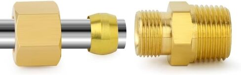 Compression Fitting, Connector Tube Coupling for Gasoline Oil Vacuum Non-Potable Water Lines 1/4" Comp (Actual Diameter 1/4 in) x 1/4" Male NPT (Actual Diameter 9/16 inch) Brass in Saudi Arabia