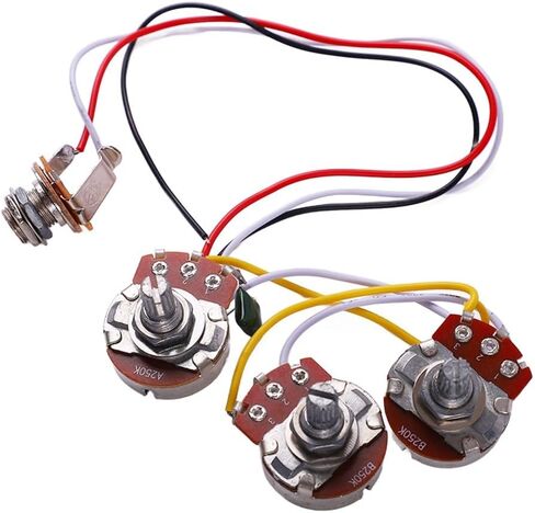 Guitar Potentiometer Kit 1V2T - A250K B250K Bass Wiring Harness Prewired Kit with 6.35mm Jack for Jazz Bass Electronics Installation in Kuwait