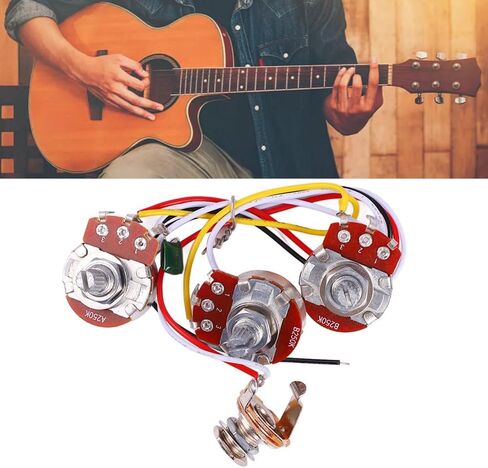 Guitar Potentiometer Kit 1V2T - A250K B250K Bass Wiring Harness Prewired Kit with 6.35mm Jack for Jazz Bass Electronics Installation in Kuwait