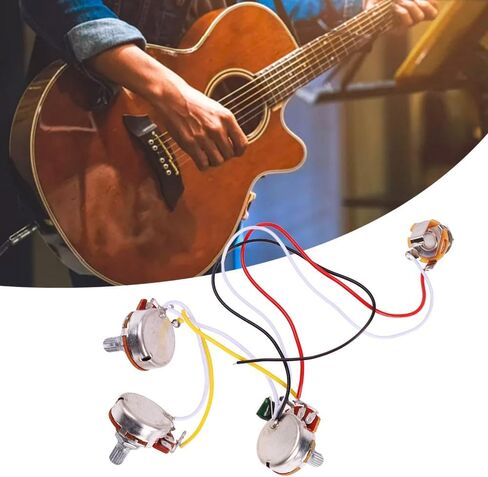 Guitar Potentiometer Kit 1V2T - A250K B250K Bass Wiring Harness Prewired Kit with 6.35mm Jack for Jazz Bass Electronics Installation in Kuwait