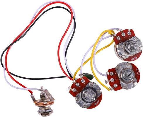 Guitar Potentiometer Kit 1V2T - A250K B250K Bass Wiring Harness Prewired Kit with 6.35mm Jack for Jazz Bass Electronics Installation in Kuwait