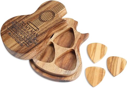 Albertband Personalized Fathers Gifts Wood Guitar Picks Holder Guitar Pics With Case Thin Guitar Picks 3 Pcs Guitar Accessories For Acoustic Guitar Electric Guitar Bass Ukulele in Saudi Arabia