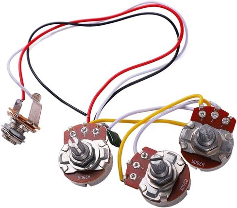 Guitar Potentiometer Kit 1V2T - A250K B250K Bass Wiring Harness Prewired Kit with 6.35mm Jack for Jazz Bass Electronics Installation in Kuwait